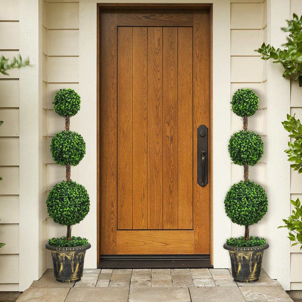 Artificial Topiary Tree - 4 Feet Triple Ball Faux Plant for Indoor & Outdoor Decor