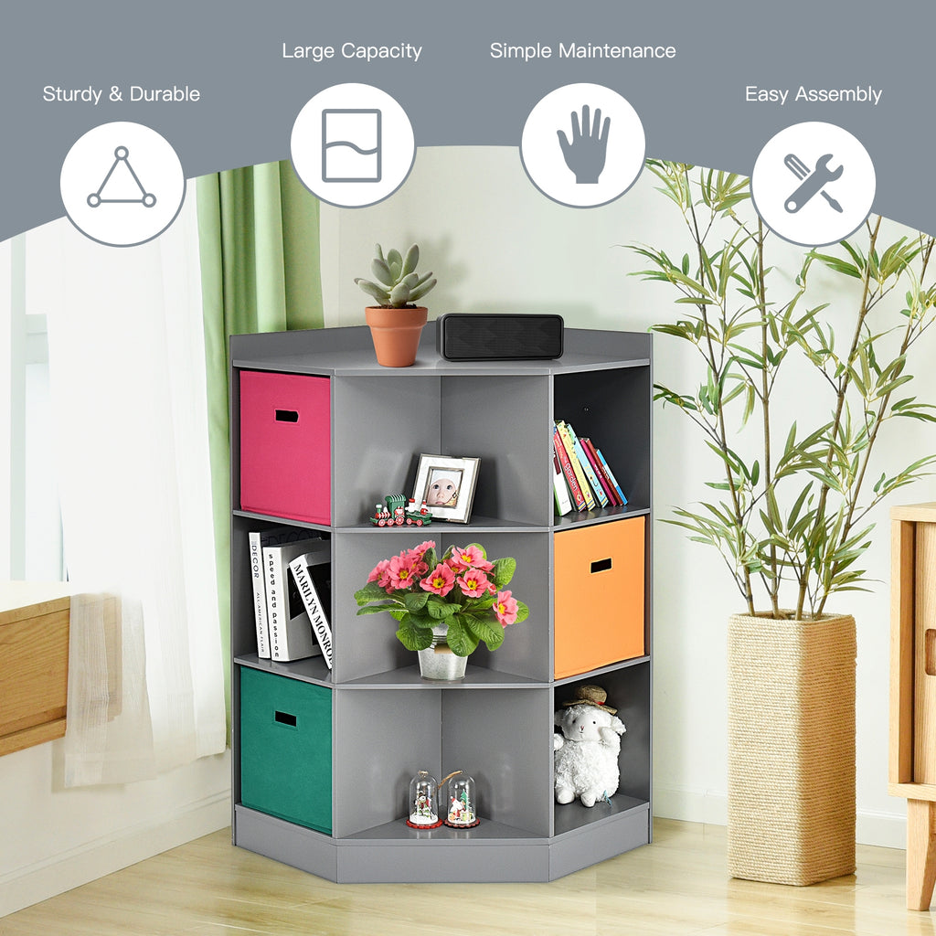 Kids Corner Storage Shelf with 3 Baskets - Gray, 3-Tier Children's Organizer