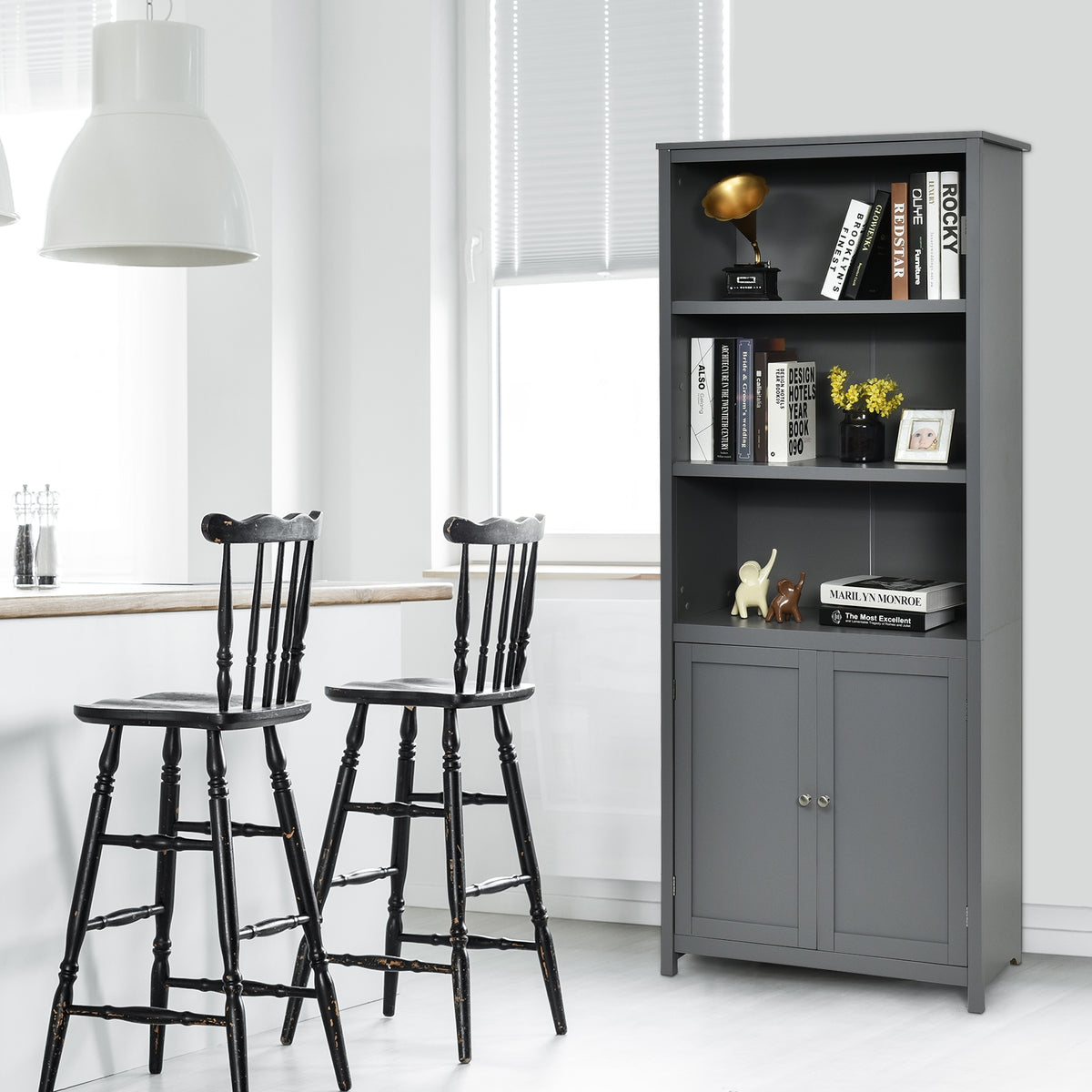 Standing Wooden Bookcase with 3 Tier Open Book Shelving and Double