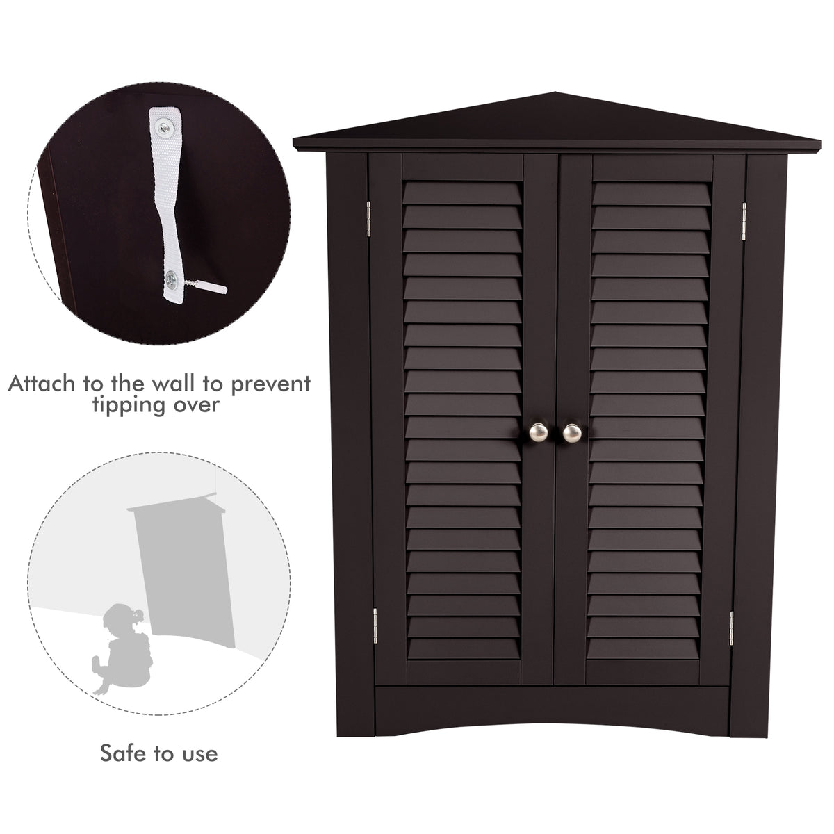 Corner Storage Cabinet 2-Door, Brown