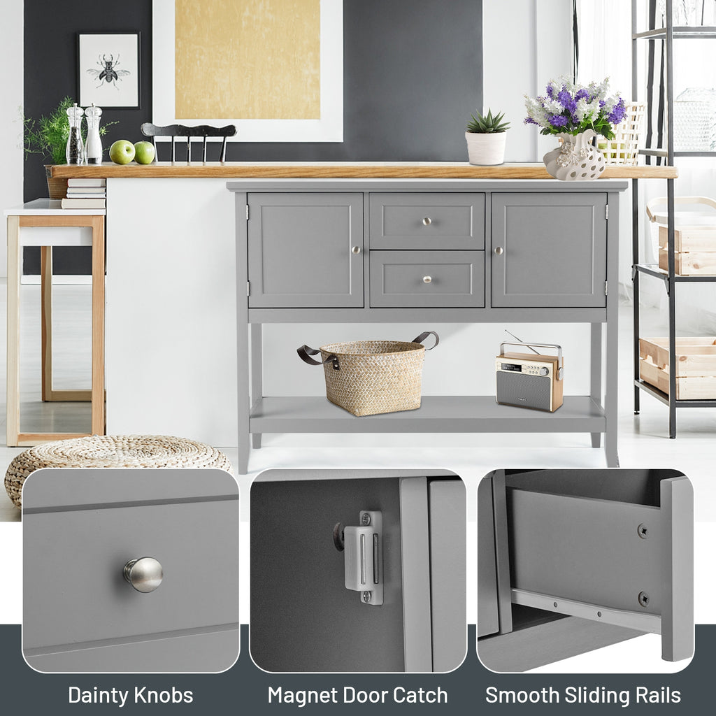 Wooden Sideboard Buffet Console Table with Drawers, Gray