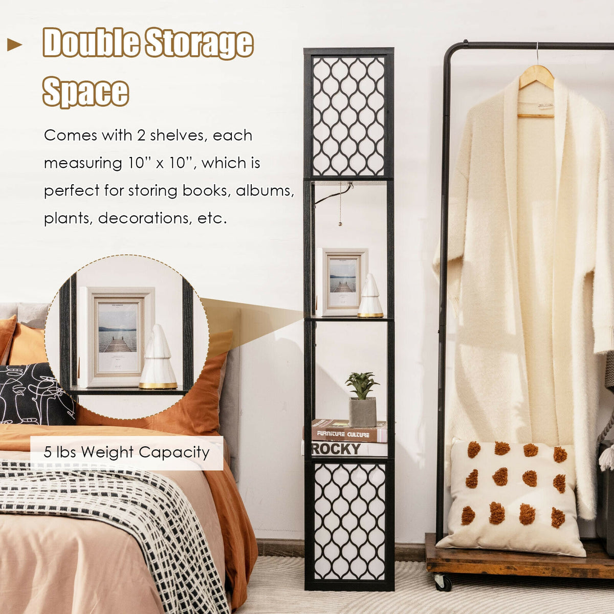 Freestanding Floor Lamp with Shelf & Double Pull Chain Foot Switch