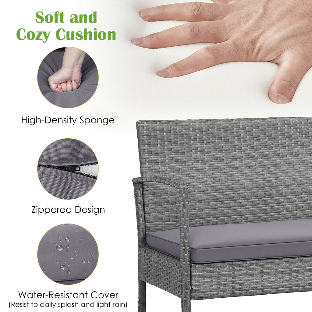 4-Piece Rattan Patio Conversation Set with Acacia Wood Table