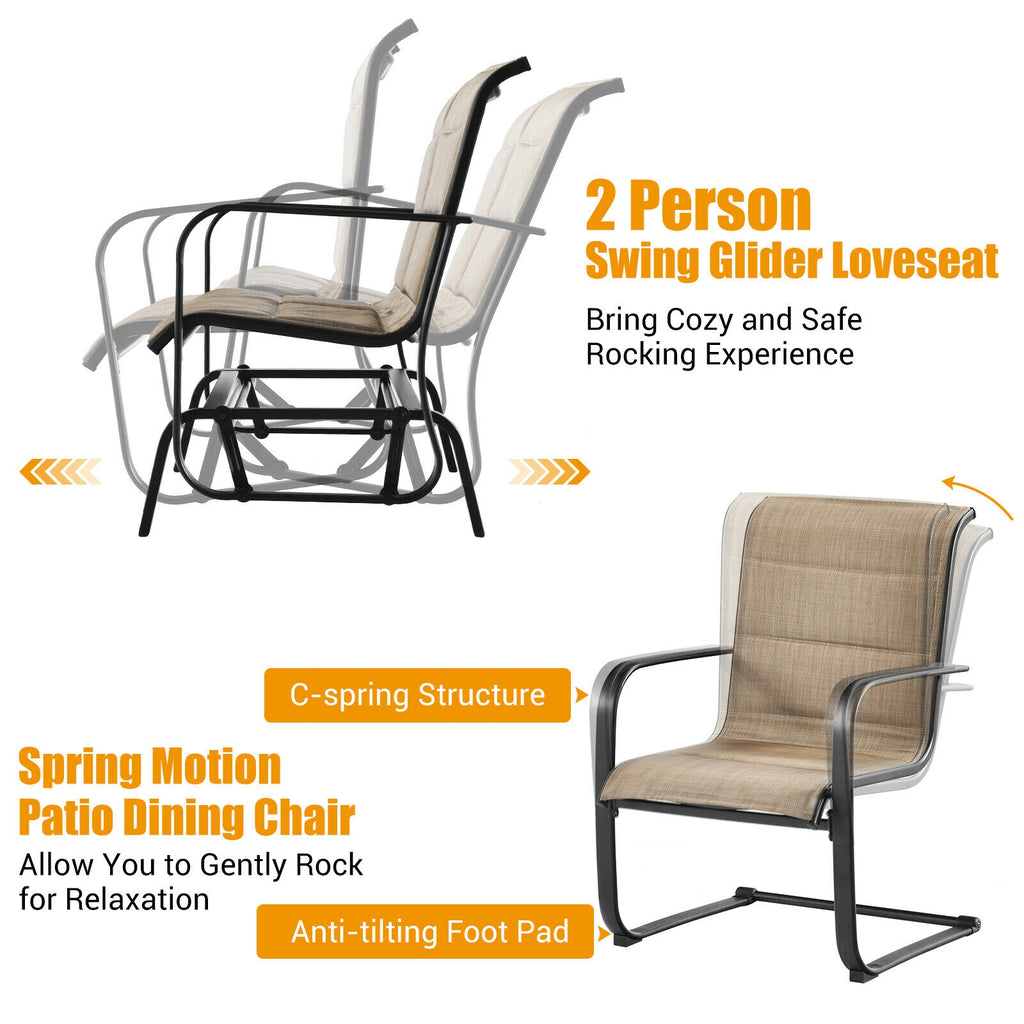4 Pieces Outdoor Patio Furniture Set with Padded Glider Loveseat and