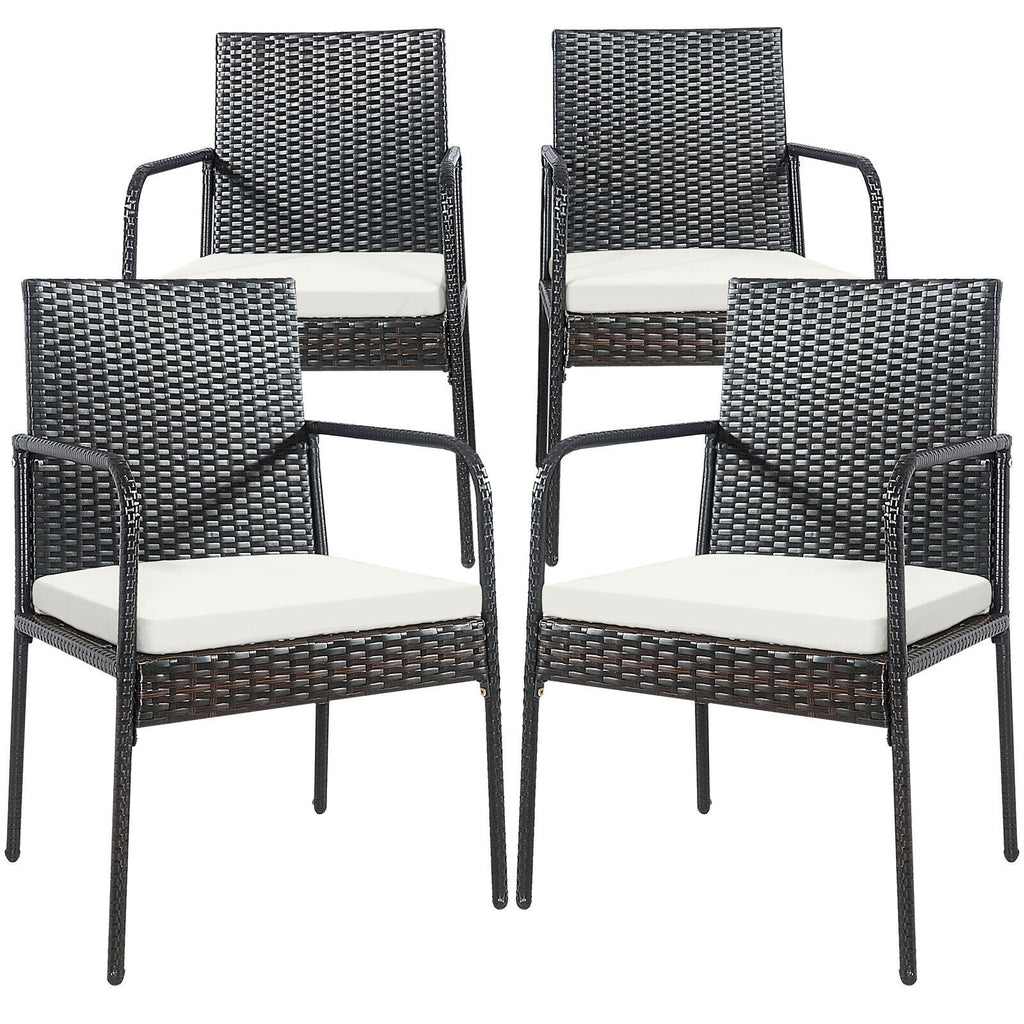 4 Pieces Patio Wicker Rattan Dining Set with Comfy Cushions