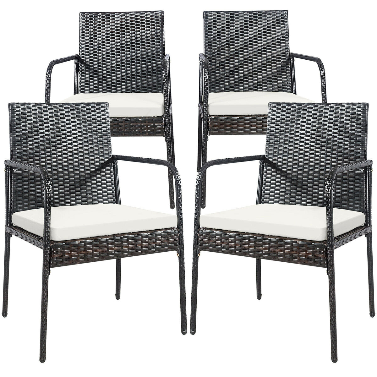 4 Pieces Patio Wicker Rattan Dining Set with Comfy Cushions