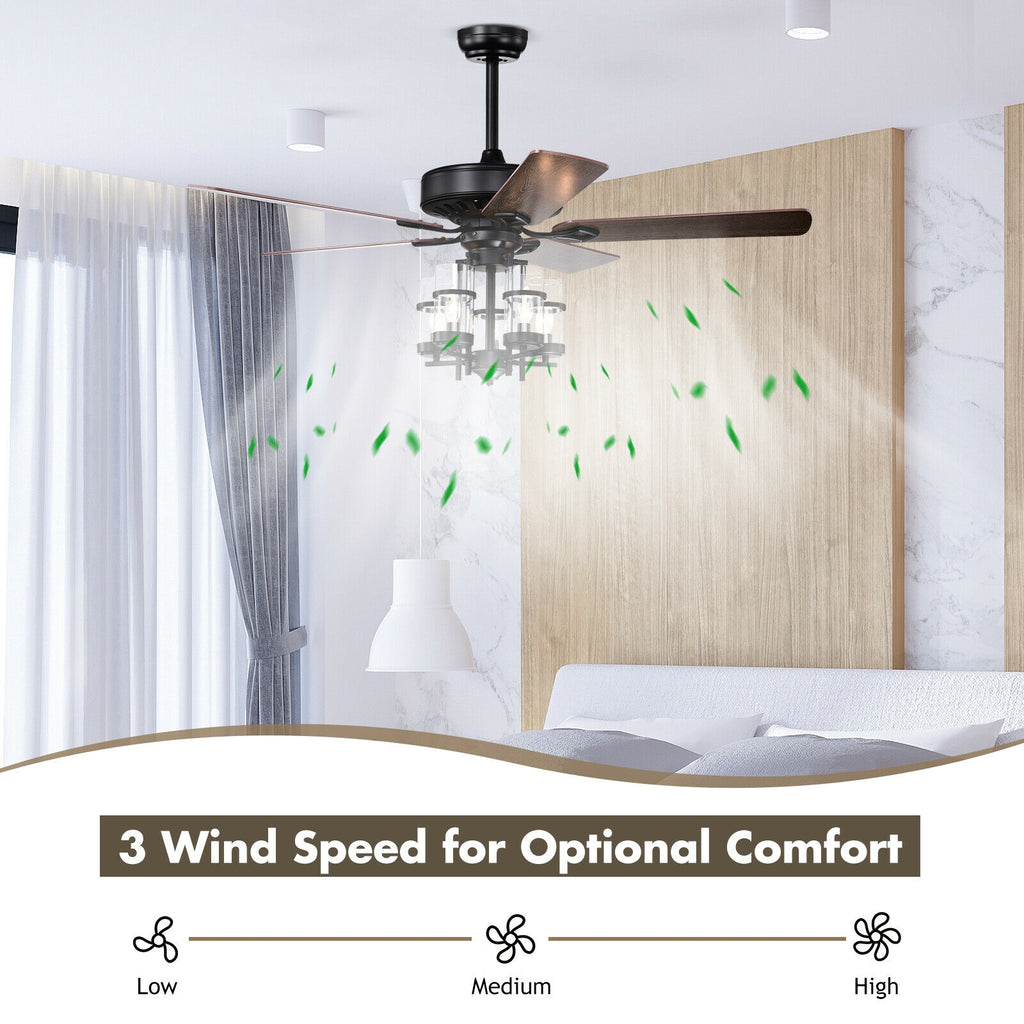 50 Inch Noiseless Ceiling Fan Light with Explosion-Proof Glass Shades - Black Variation