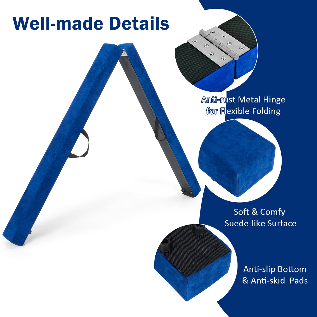 Portable Floor Balance Beam with Handles - 7 Feet Folding Gymnastics Beam Blue