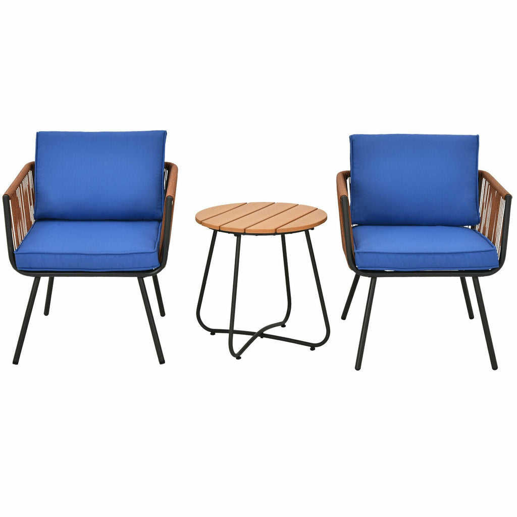 3 Pieces Patio Bistro Furniture Set with Armrest and Soft Cushions