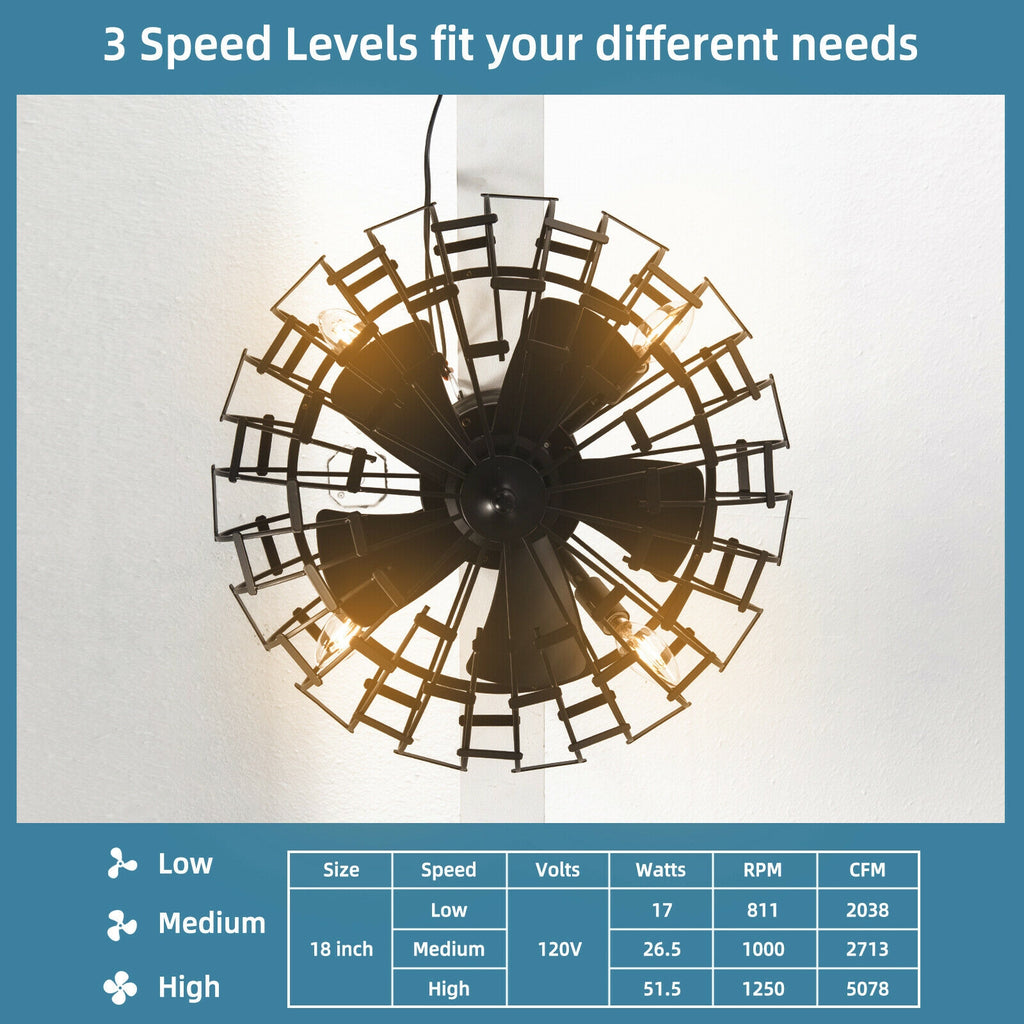 Black 5-Blade Enclosed Ceiling Fan with Light & Remote Control