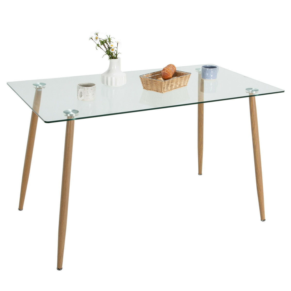Glass Rectangular Dining Table with Metal Legs – Natural