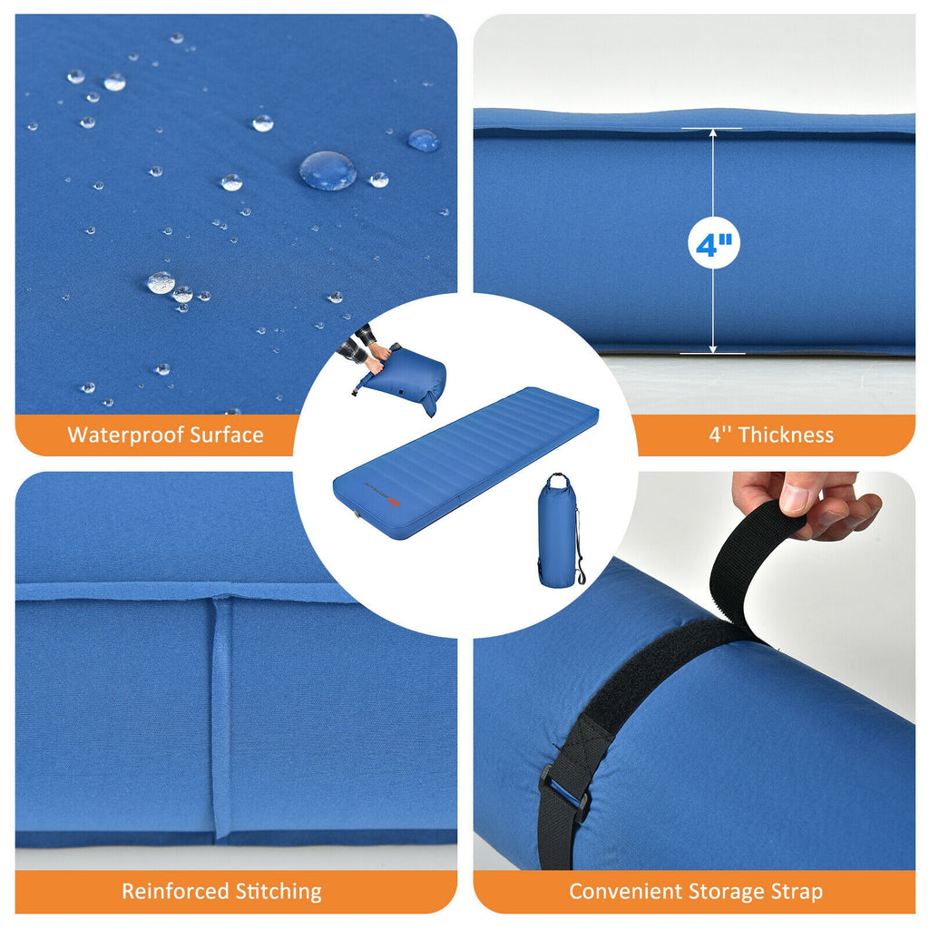 Self Inflating Camping Sleeping Mattress with Carry Bag - Blue