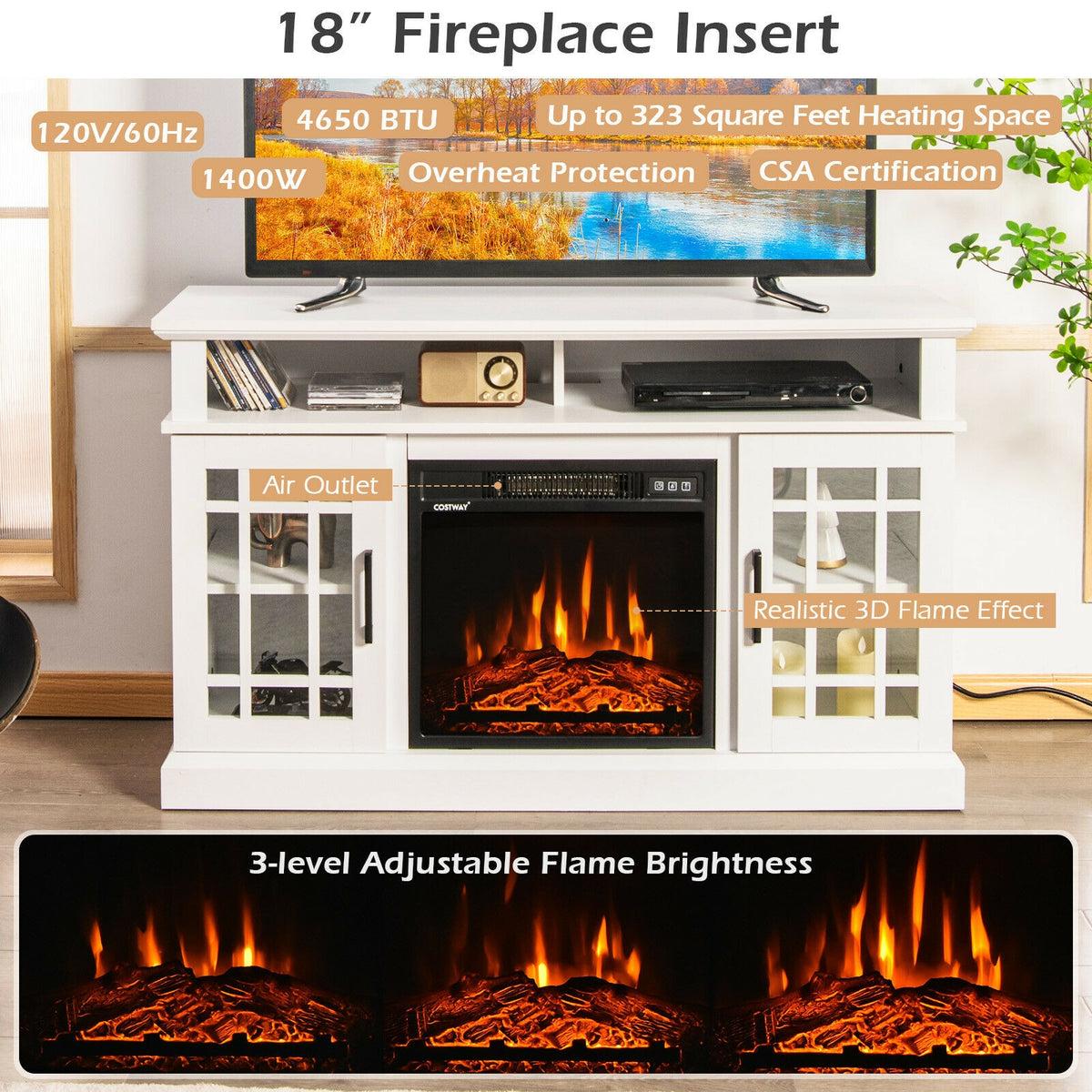 48-inch Fireplace TV Stand for 55-inch TVs, White