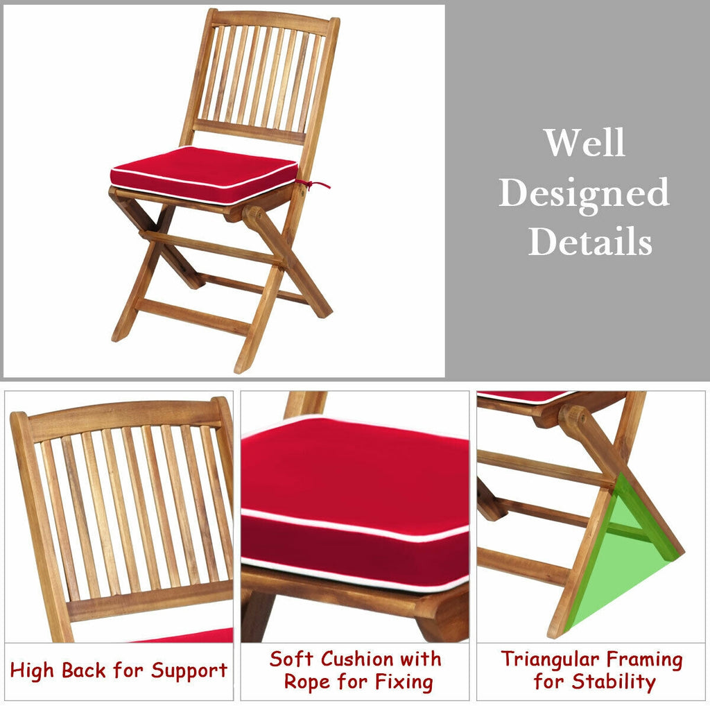 3-Piece Patio Bistro Set with Padded Cushions and Folding Table - Red