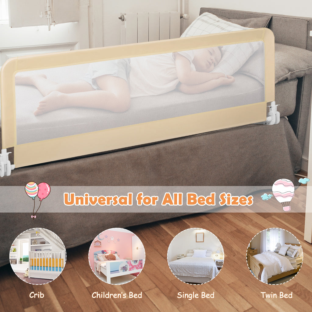 59 Inch Folding Baby Bed Rail Guard with Safety Strap - Beige, Breathable Mesh