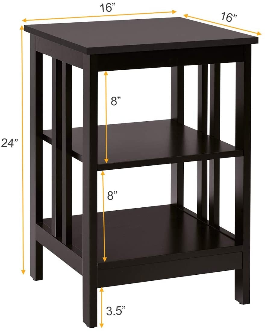 3-Tier Nightstand Set of 2, Dark Brown - Style B