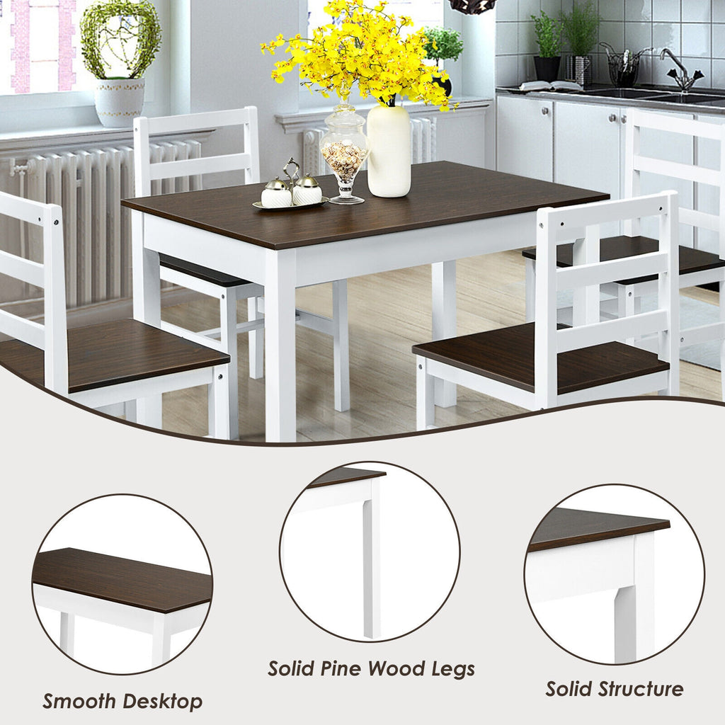 Pine Wood Dining Set with 4 Chairs - Walnut