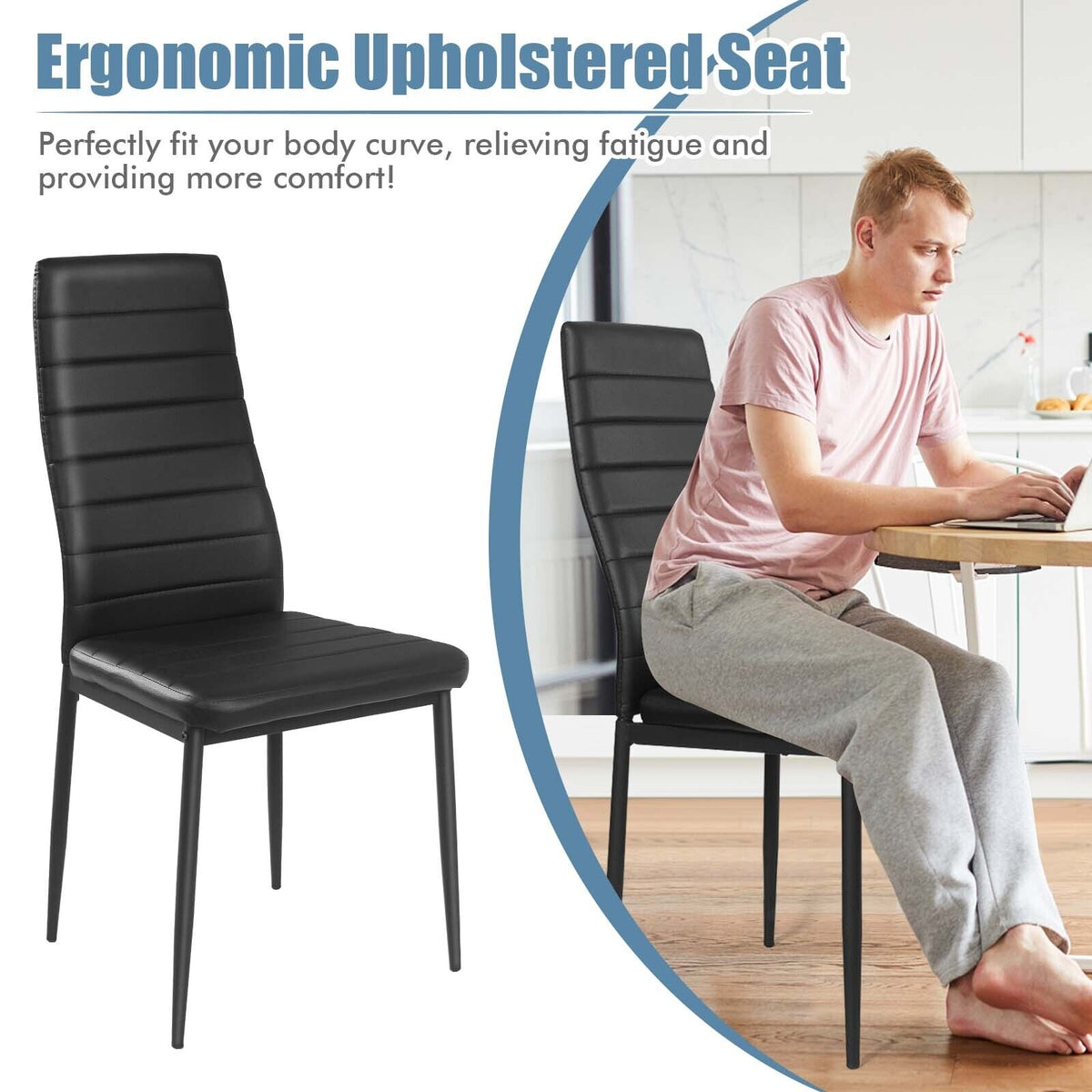 Leather Dining Chairs Set of 4 with Metal Frame - Horizontal Stripes