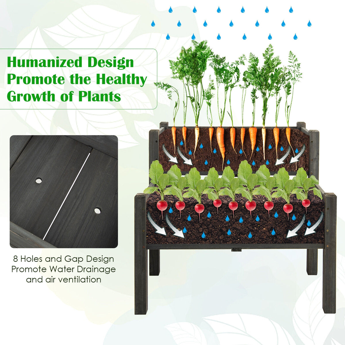 2 Tier Wooden Raised Garden Bed with Legs - Gray