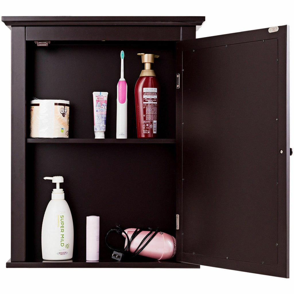 Wall Mount Bathroom Cabinet with Mirror Single Door Brown