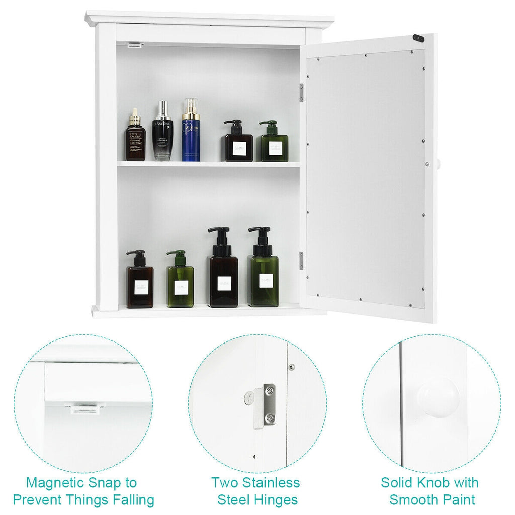 Mirrored Bathroom Cabinet with Adjustable Shelf - White