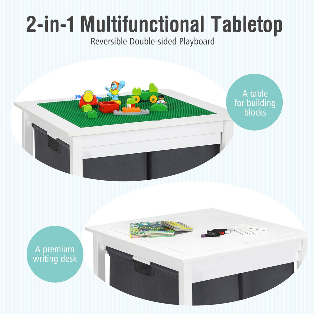 White 2-in-1 Kids Double-Sided Activity Building Block Table with Drawers