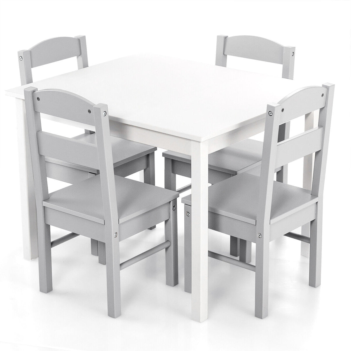 Kids Wooden 5-Piece Table and Chair Set - Rectangular White Playroom Furniture
