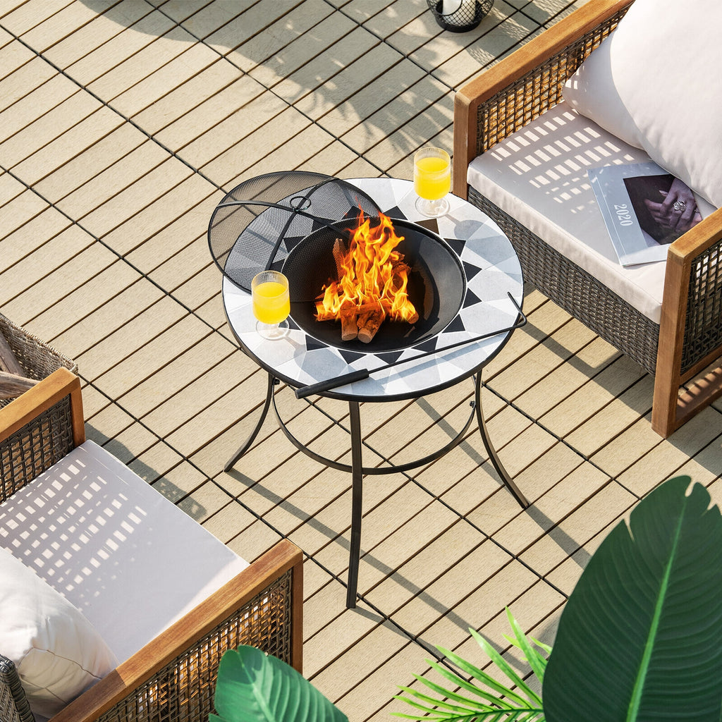 23.5 Inches Round Fire Pit Table with Mesh Cover and Poker