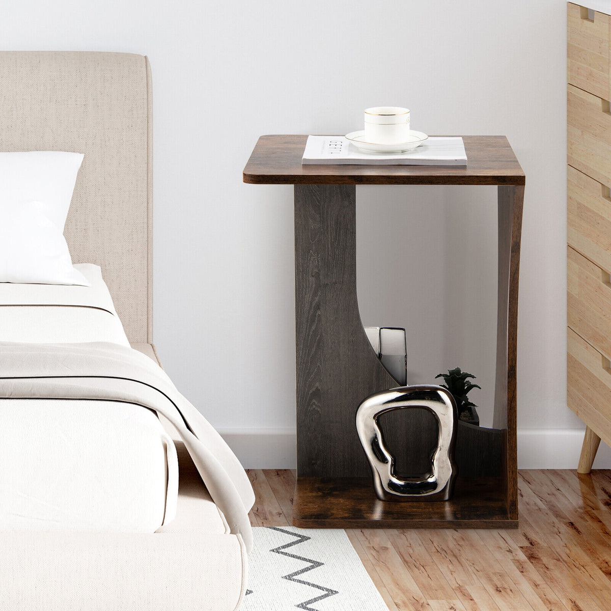 2-Tier Retro End Table, Rustic Brown