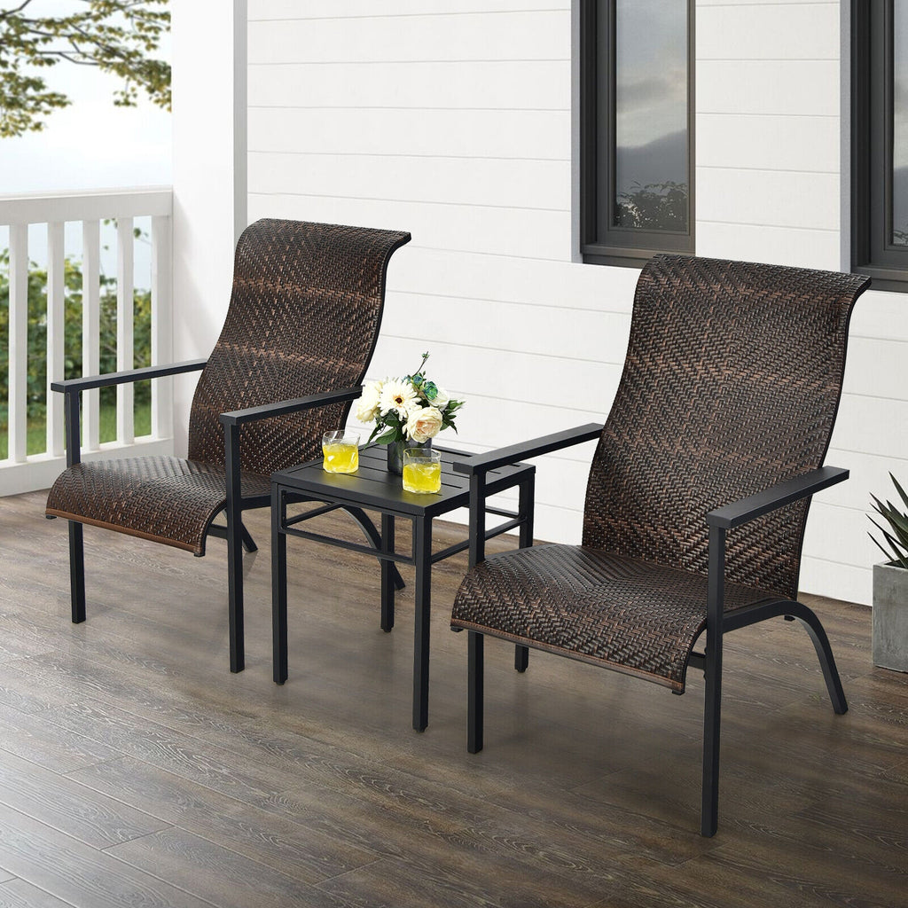 3-Piece Patio Bistro Set with High Backrest - Brown