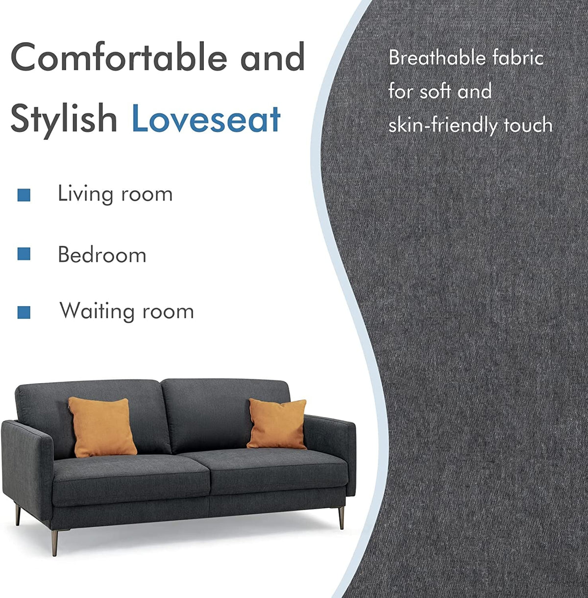 Modern Loveseat with Cushions - Gray