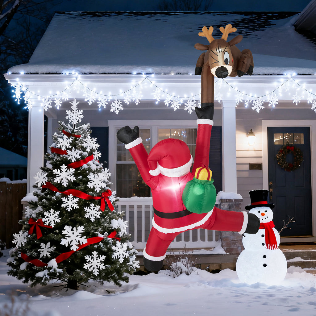 8.5 Feet Inflatable Reindeer & Santa Climbing with LED Lights - Reindeer Pulling Santa Variation