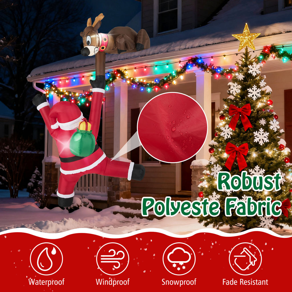 8.5 Feet Inflatable Reindeer & Santa Climbing with LED Lights - Reindeer Pulling Santa Variation