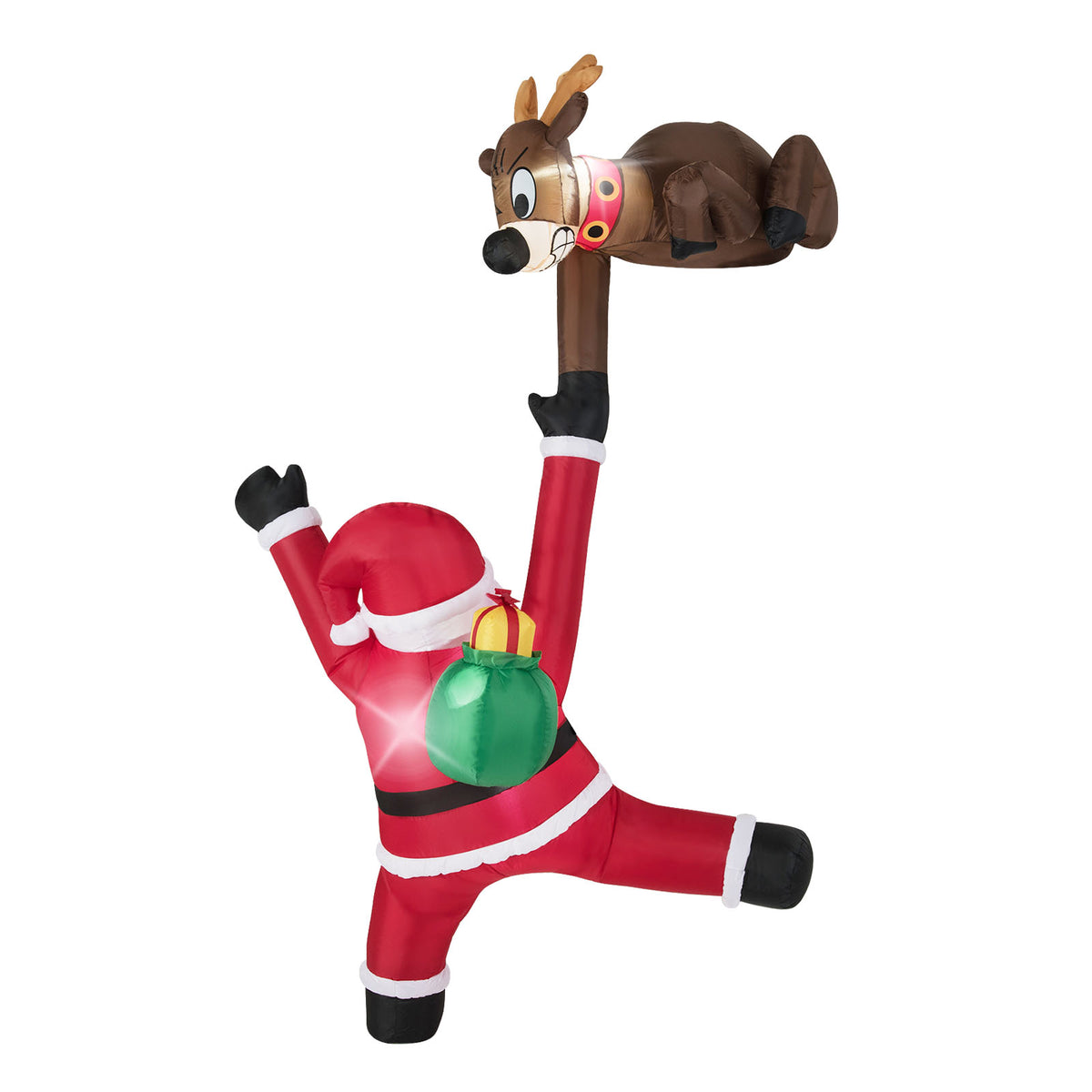 8.5 Feet Inflatable Reindeer & Santa Climbing with LED Lights - Reindeer Pulling Santa Variation