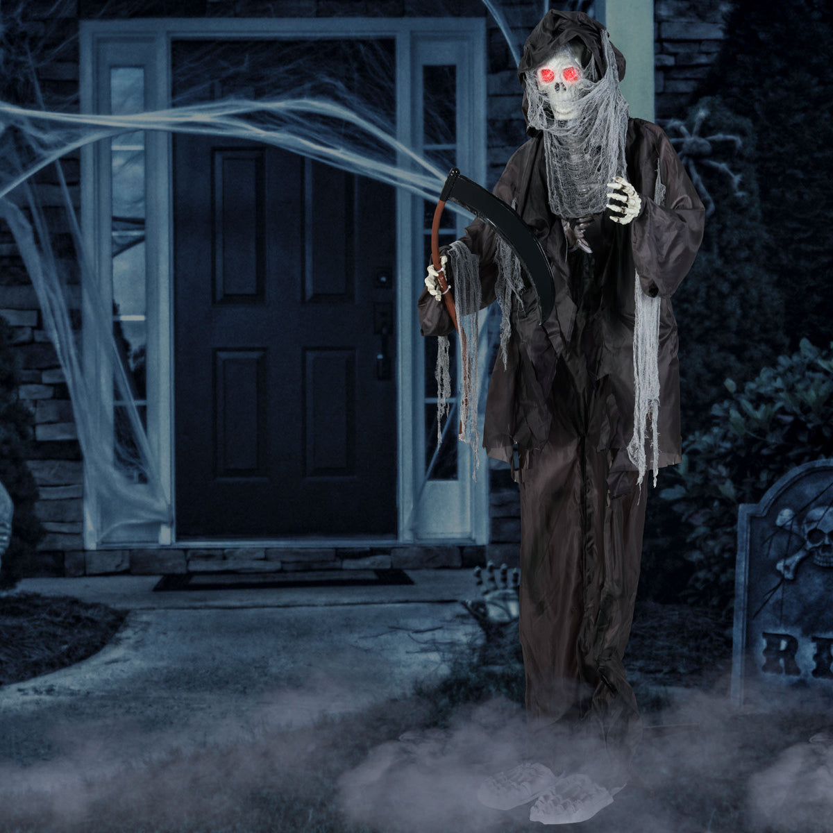 Animated Halloween Grim Reaper Decoration with Glowing Eyes - 8.5 Feet