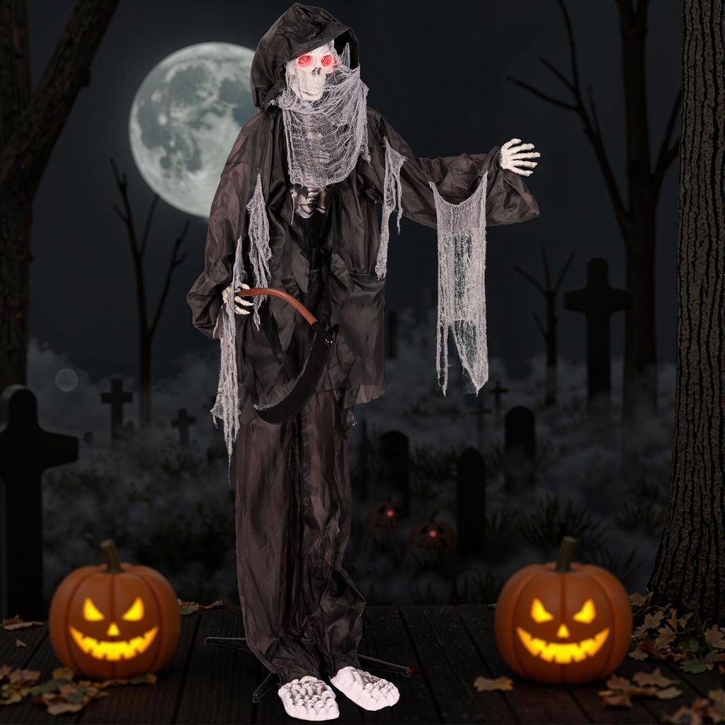 Animated Halloween Grim Reaper Decoration with Glowing Eyes - 8.5 Feet