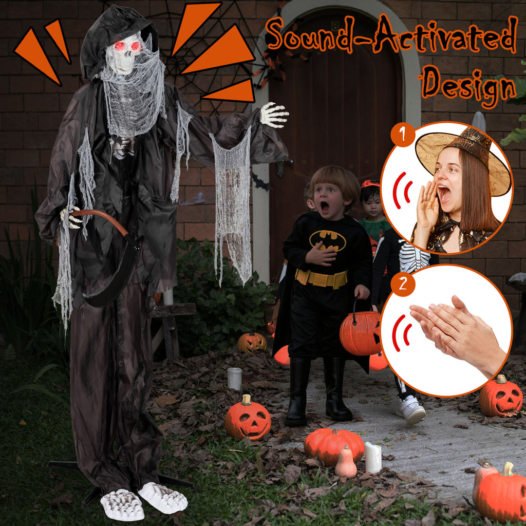Animated Halloween Grim Reaper Decoration with Glowing Eyes - 8.5 Feet