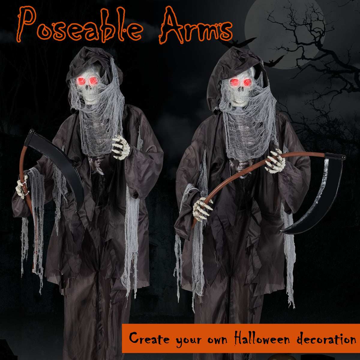 Animated Halloween Grim Reaper Decoration with Glowing Eyes - 8.5 Feet