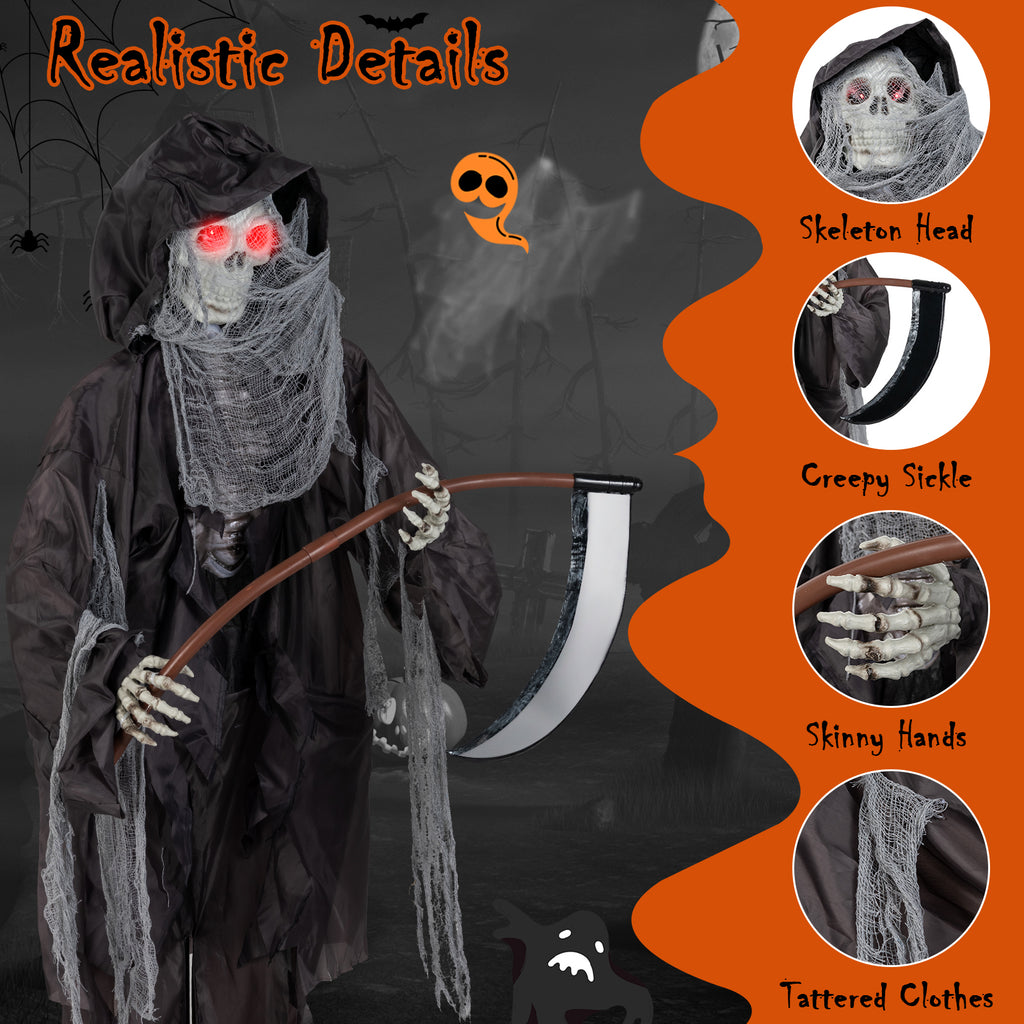 Animated Halloween Grim Reaper Decoration with Glowing Eyes - 8.5 Feet