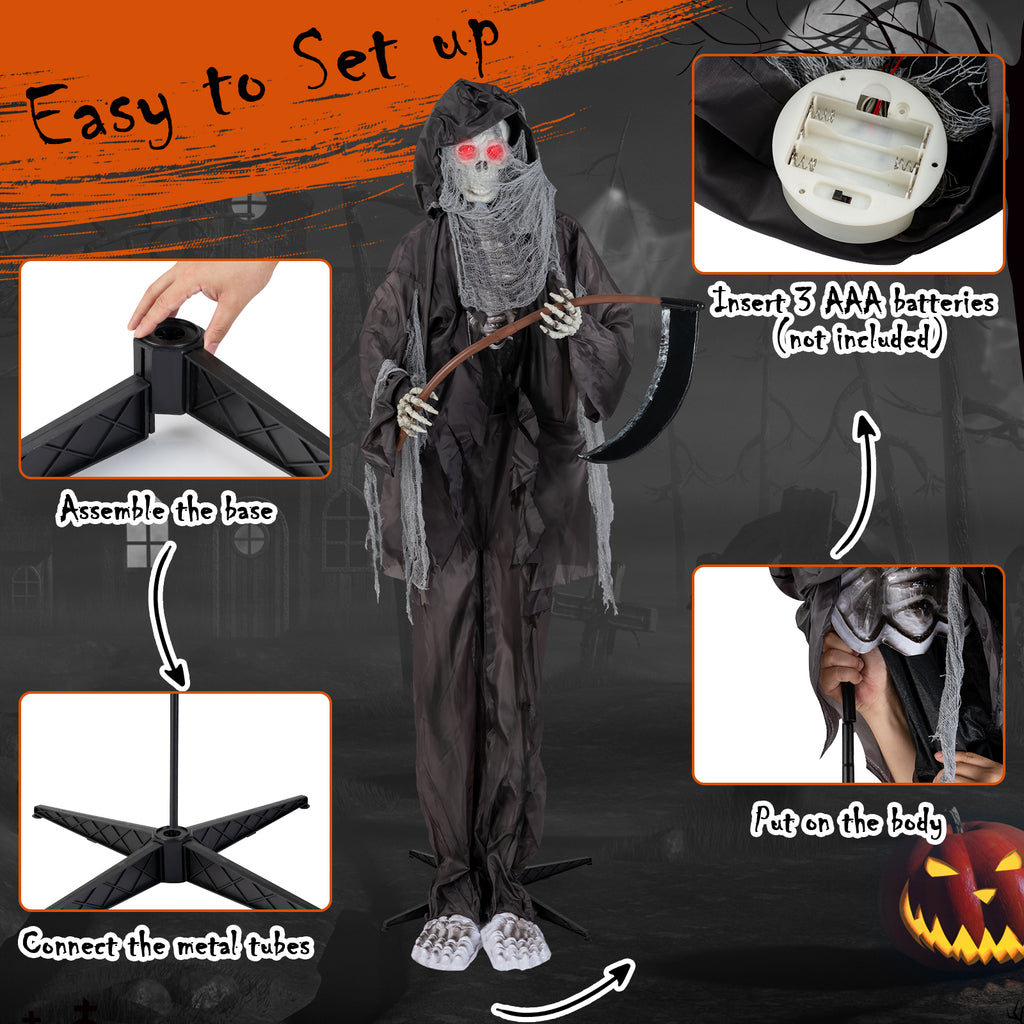 Animated Halloween Grim Reaper Decoration with Glowing Eyes - 8.5 Feet