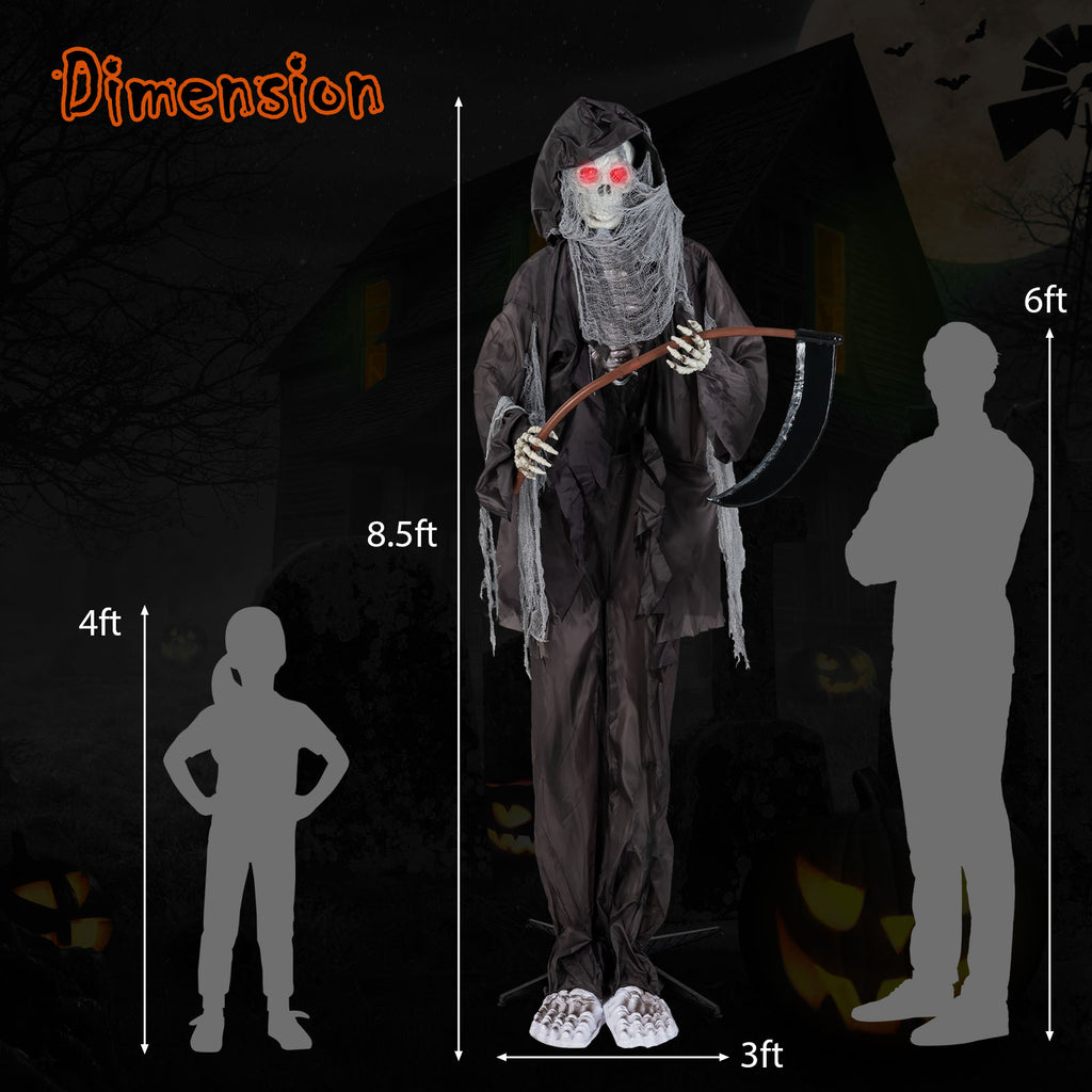 Animated Halloween Grim Reaper Decoration with Glowing Eyes - 8.5 Feet
