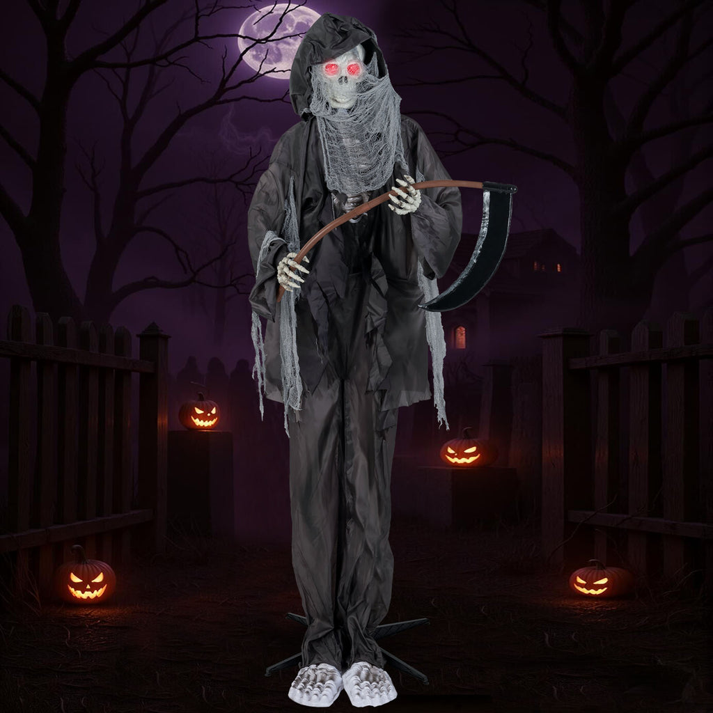 Animated Halloween Grim Reaper Decoration with Glowing Eyes - 8.5 Feet