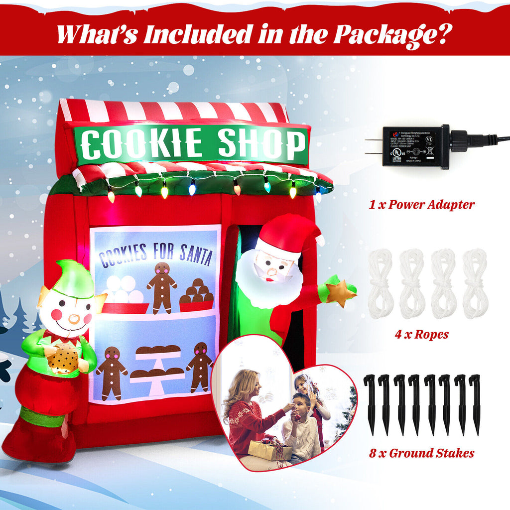 Inflatable Gingerbread Cookie Shop with Santa Claus - 6.3 Ft Christmas Yard Decor - Variation: Santa with Gift Vending Machine
