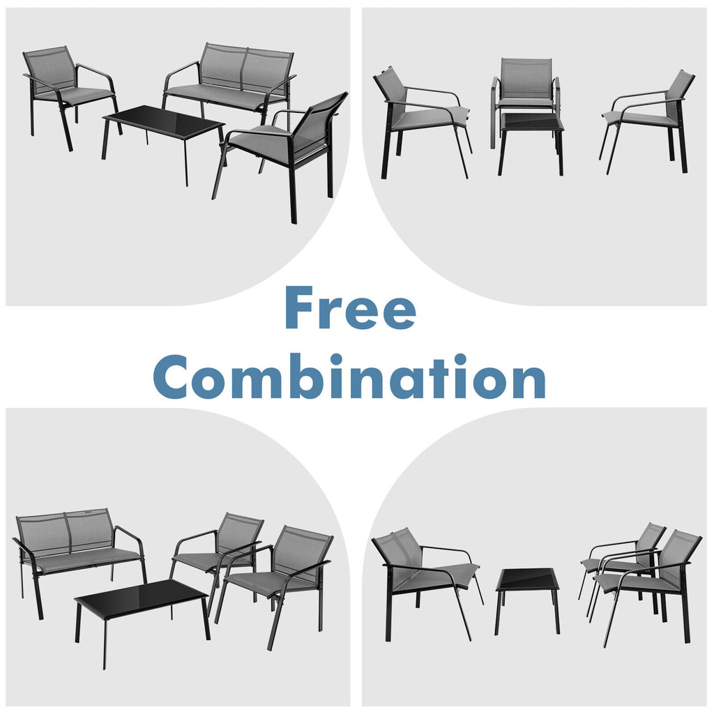 4-Piece Patio Furniture Set with Loveseat Sofas and Glass Table - Gray
