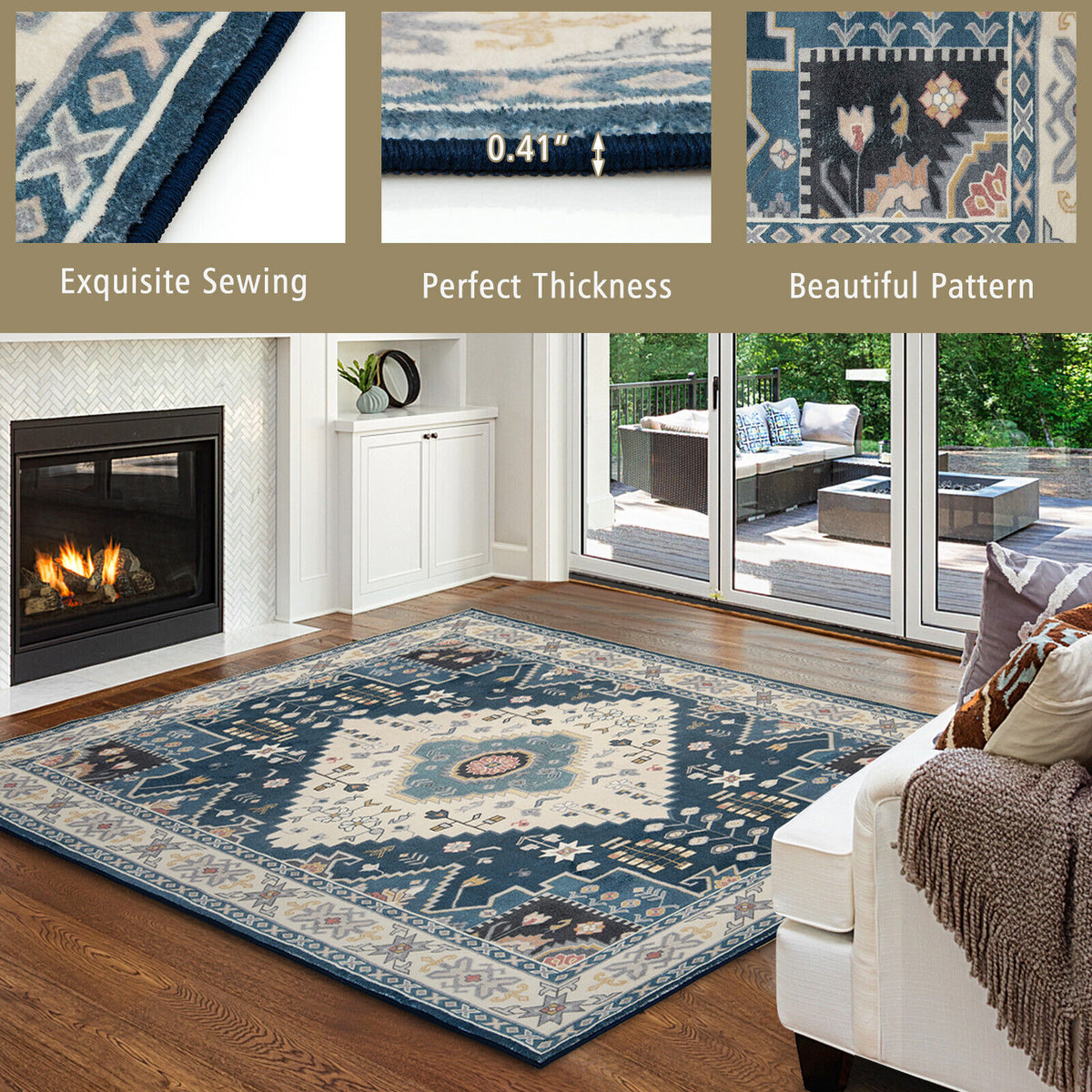 Faux Wool Area Rug Doormat - Waterproof Non-Slip Floor Cover for Living Room, Bedroom, Kitchen, 0.4 Inch Thick - Variation S