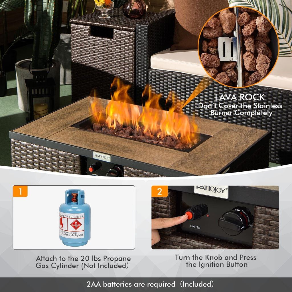 32 x 20 Propane Rattan Fire Pit Table with Side Table - Brown