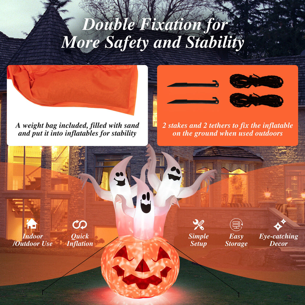 Inflatable Halloween Ghosts with Pumpkin Decor & Rotating Lamp - 6 Feet