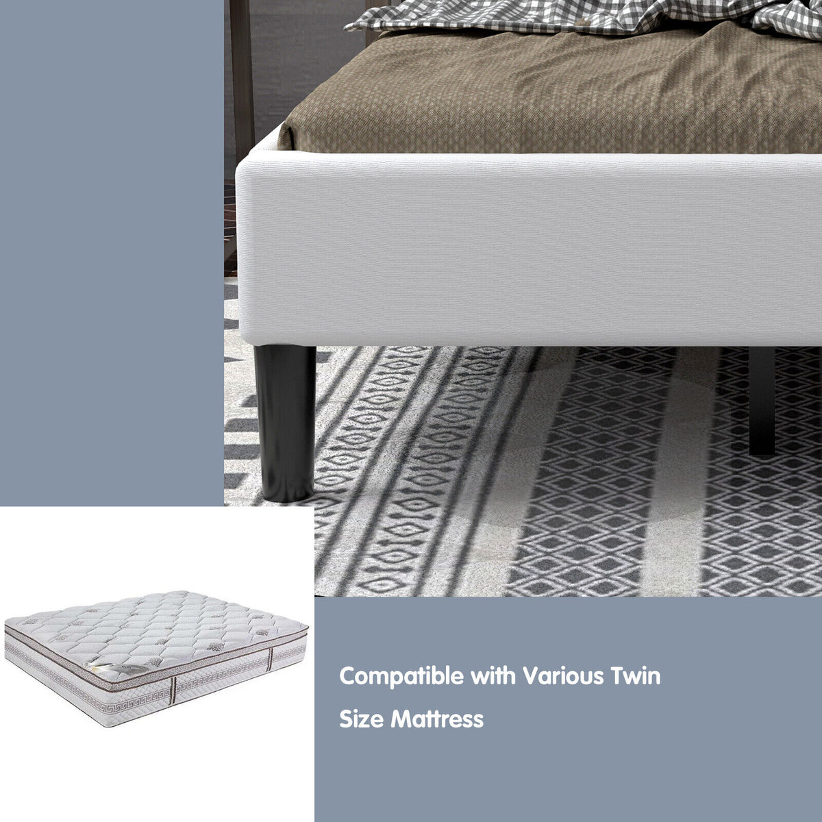 Twin Upholstered Bed Frame with Button Tufted Headboard - Beige