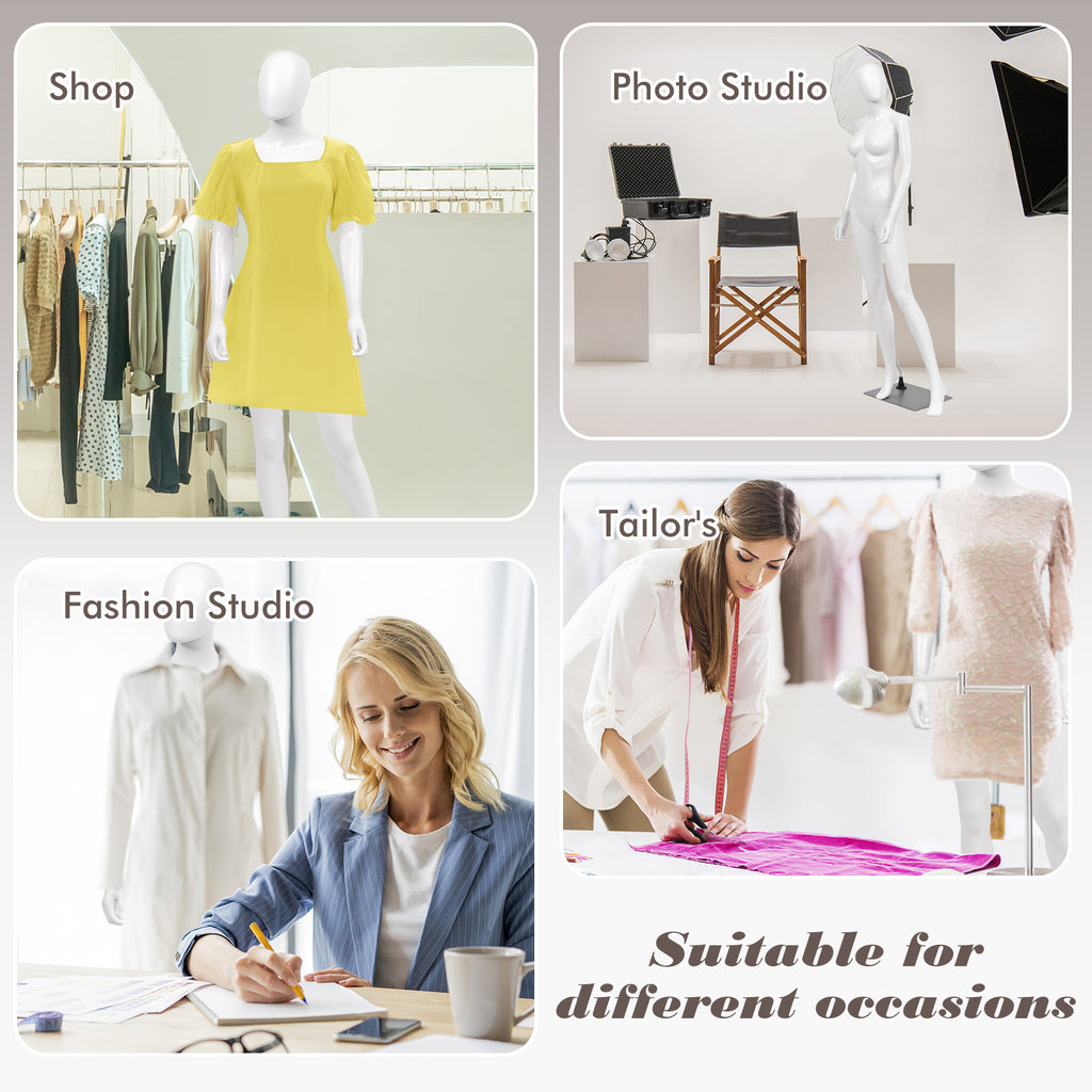 Full Body Female Mannequin with Metal Stand - 70 Inch, Straight Arms Variation