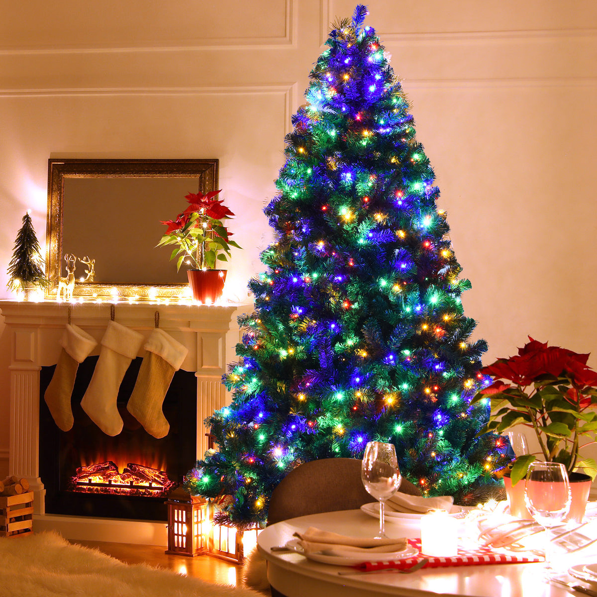 7.5 Feet Pre-Lit Artificial Spruce Christmas Tree with 550 Multicolor Lights - Variation: Multicolor Light